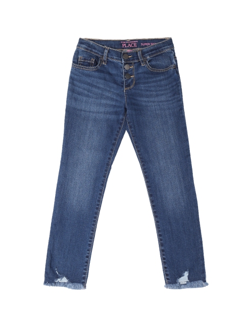 

The Childrens Place Girls Blue Super Skinny Fit Mid-Rise Low Distress Stretchable Jeans