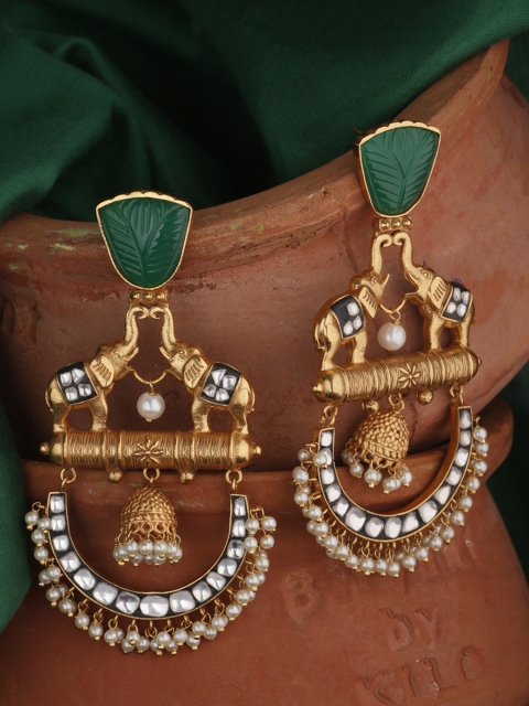 

Tistabene Gold-Plated & Green Contemporary Drop Earrings