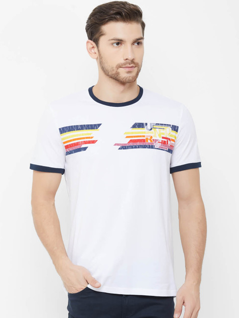 

NEXGEN CLUB Men White Printed Round Neck T-shirt