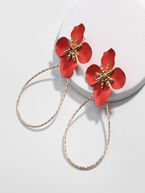 

AQUASTREET Red & Gold-Plated Floral Drop Earrings