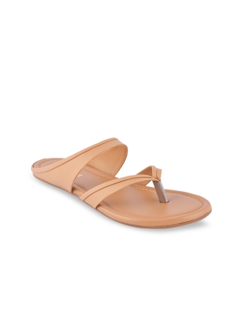 

ZAPATOZ Women Beige Solid Lightweight T-Strap Flats