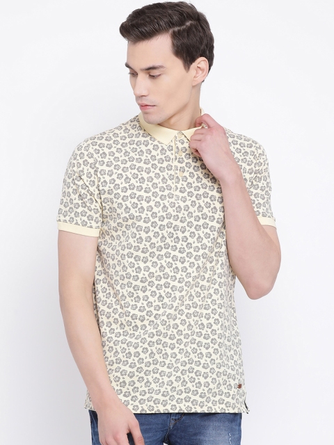 

Crimsoune Club Men Yellow & Grey Floral Printed Slim Fit Polo Collar T-shirt