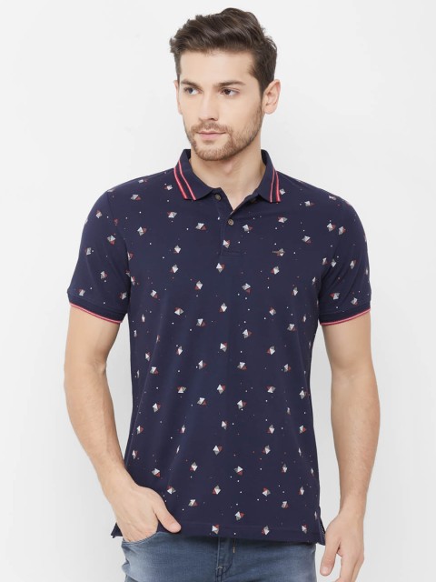 

NEXGEN CLUB Men Navy Blue & Off-White Printed Polo Collar T-shirt