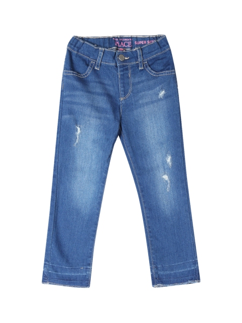 

The Childrens Place Girls Blue Super Skinny Fit Mid-Rise Low Distress Stretchable Jeans
