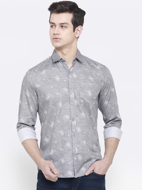 cape canary Men Grey Regular Fit Printed Casual Shirt