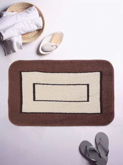 

ROMEE Brown & Beige Colourblocked Rectangular Microfiber Bath Rug