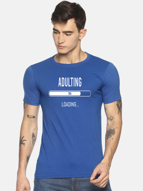 

Le Bison Men Blue Printed Round Neck T-shirt
