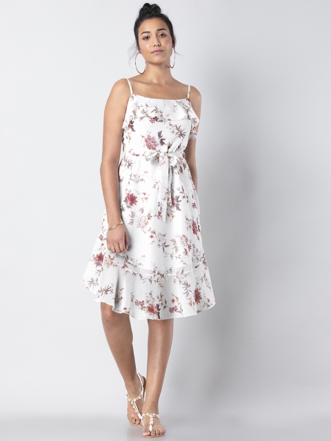 

FabAlley Women White Printed Fit and Flare Dress