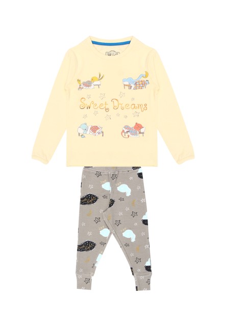 

Nap Chief Kids Yellow & Grey Printed Night Suit