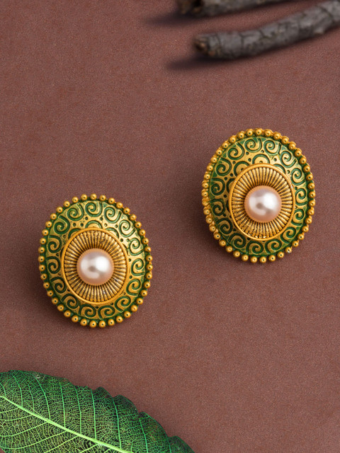 

E2O Gold-Plated & Green Circular Studs