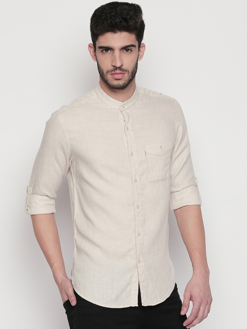 

Mufti Men Beige Slim Fit Solid Casual Shirt