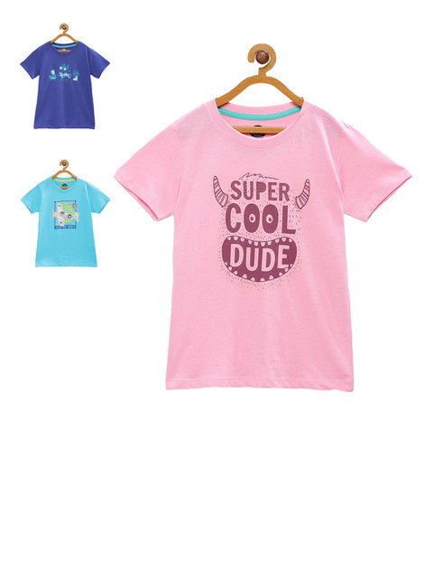 

Cub McPaws Boys Pack of 3 Printed Round Neck T-shirts, Blue