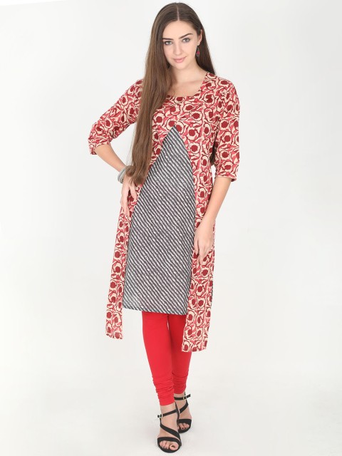 

Rasada Women Red & Grey Striped Straight Kurta