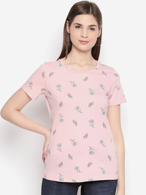 

Honey by Pantaloons Women Pink & White Printed Round Neck T-shirt