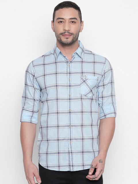

Mufti Men Turquoise Blue Slim Fit Checked Casual Shirt