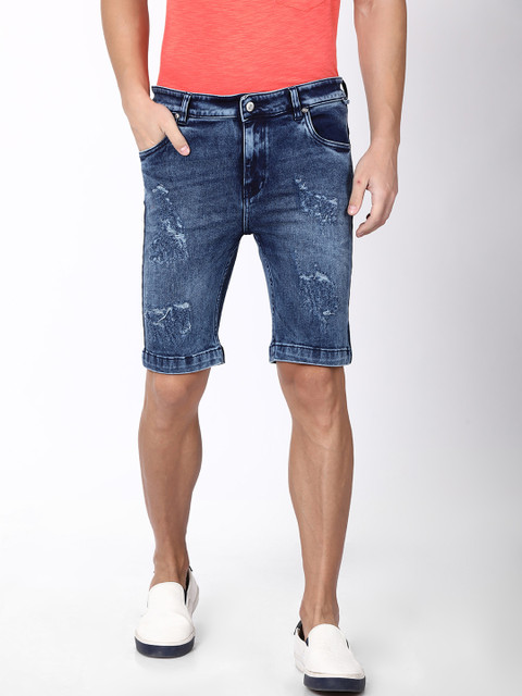

Blue Saint Men Blue Washed Slim Fit Denim Shorts
