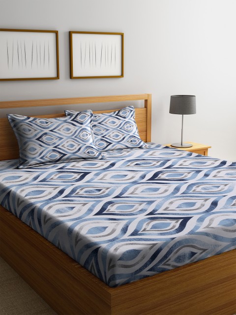 

Cortina Blue & White Abstract 120 TC Cotton 1 Queen Bedsheet with 2 Pillow Covers