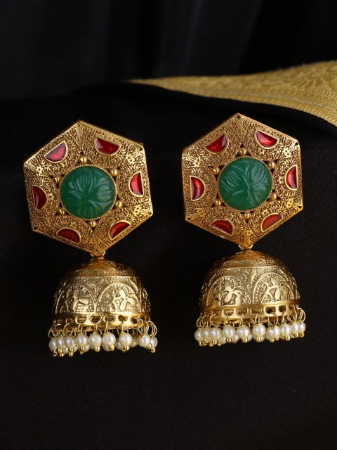 

Tistabene Gold-Plated & Green Dome Shaped Jhumkas