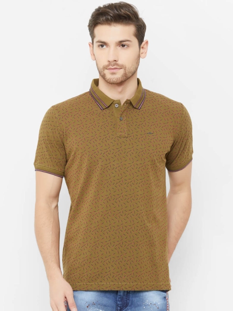 

NEXGEN CLUB Men Olive Green Printed Polo Collar T-shirt