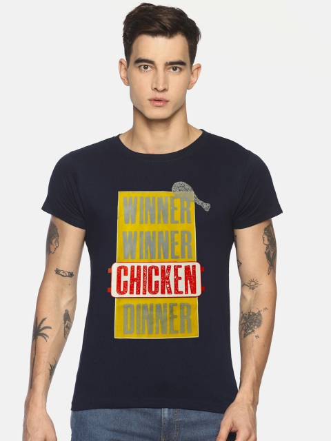 

Le Bison Men Navy Blue Printed Round Neck T-shirt