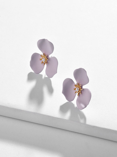 

AQUASTREET Silver-Plated Purple Floral Studs