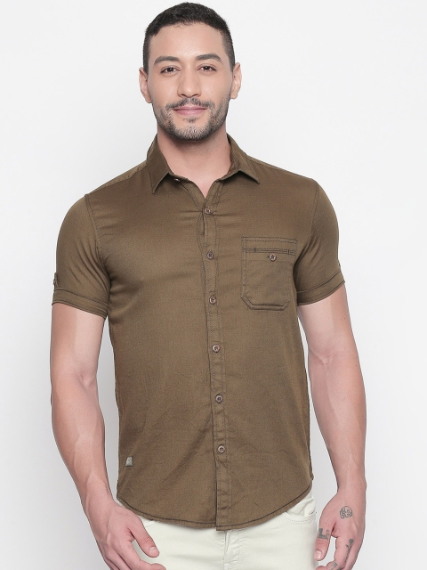 

Mufti Men Olive Green Slim Fit Solid Casual Shirt