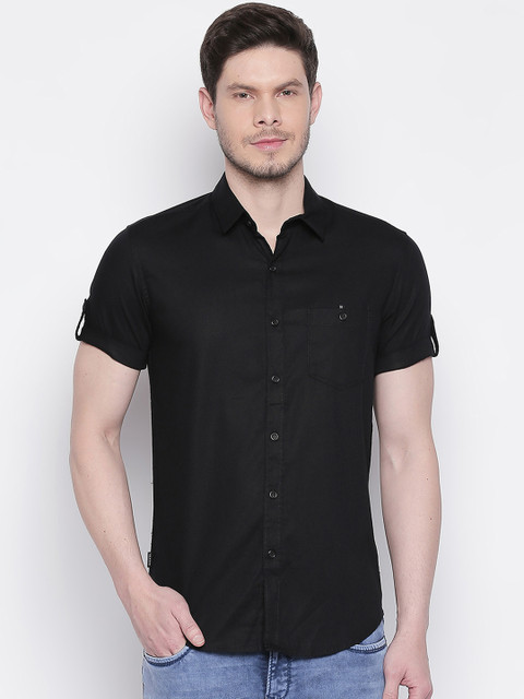 

Mufti Men Black Slim Fit Solid Casual Shirt