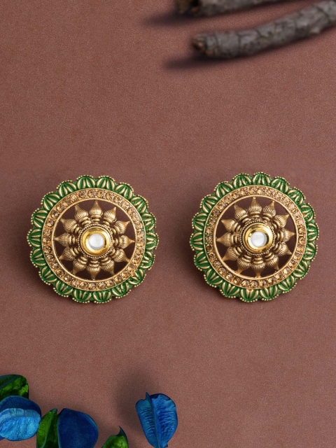 

E2O Gold-Plated & Green Circular Studs