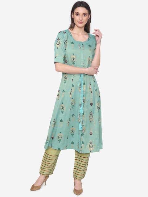 

Laabha Women Green Printed Kurta with Palazzos