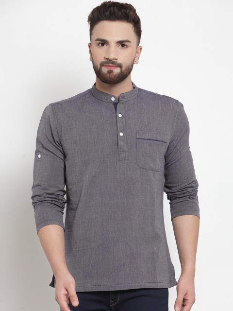 

NEUDIS Men Grey Solid Straight Handloom Kurta