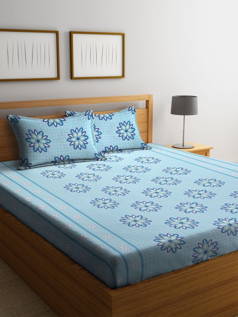 

Cortina Blue & White Floral 120 TC Cotton 1 Queen Bedsheet with 2 Pillow Covers