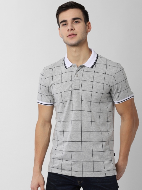 

Peter England Casuals Men Grey & Black Checked Slim Fit Polo Collar T-shirt