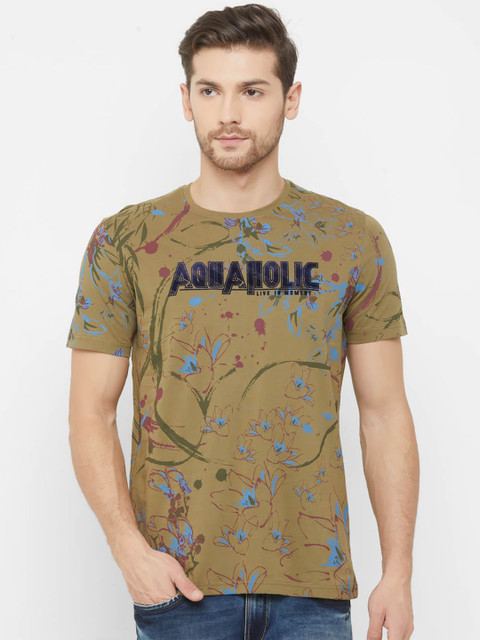 

NEXGEN CLUB Men Olive Green Printed Round Neck T-shirt