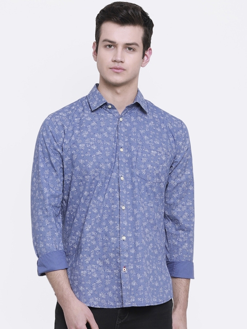 

cape canary Men Blue & White Regular Fit Printed Casual Shirt