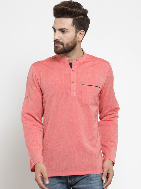 

NEUDIS Men Pink Solid Straight Handloom Kurta