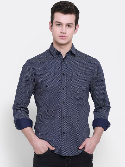 

cape canary Men Navy Blue & White Regular Fit Printed Casual Shirt