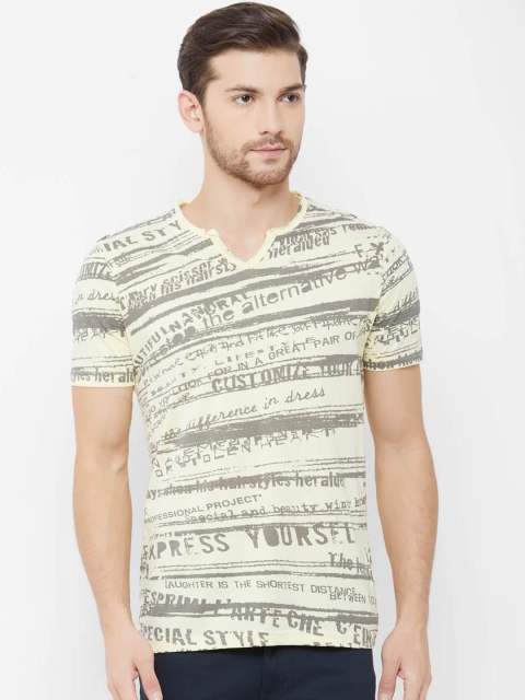 

NEXGEN CLUB Men Yellow Printed Round Neck T-shirt