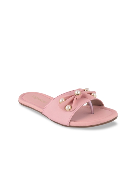 

ZAPATOZ Women Pink Embellished Lightweight Open Toe Flats