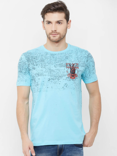 

NEXGEN CLUB Men Blue Printed Round Neck T-shirt
