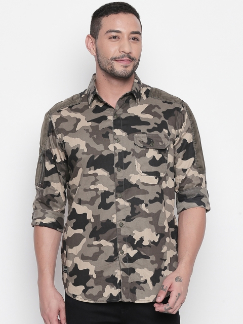 

Mufti Men Khaki Slim Fit Camouflage Printed Casual Shirt