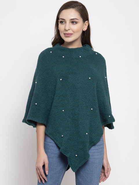 

armure Women Green Solid Poncho Sweater