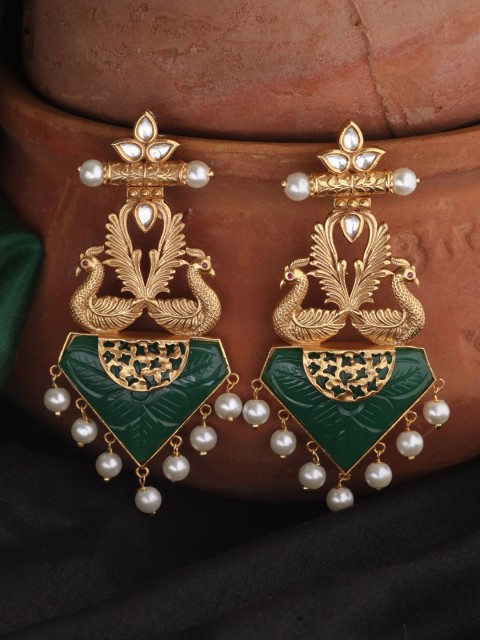 

Tistabene Green & Gold-Plated Peacock Shaped Drop Earrings