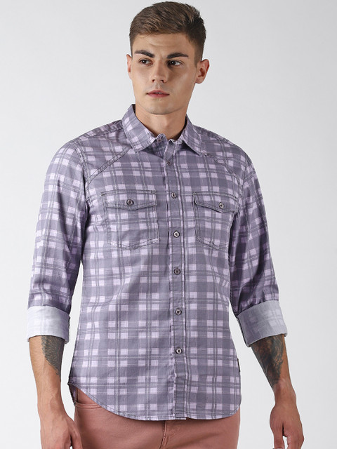 

Blue Saint Men Mauve & White Slim Fit Checked Casual Shirt