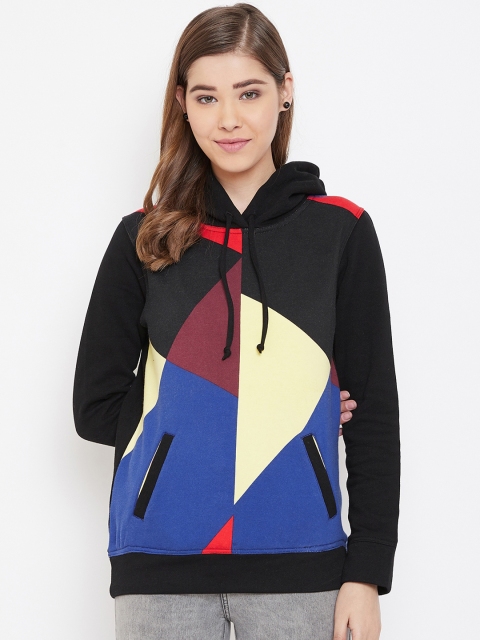 

Rute Women Black & Blue Colourblocked Hooded Sweatshirt