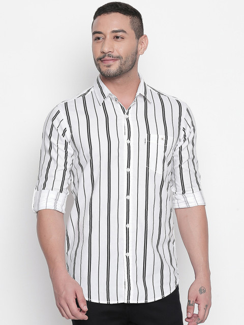 

Mufti Men White & Black Slim Fit Striped Casual Shirt