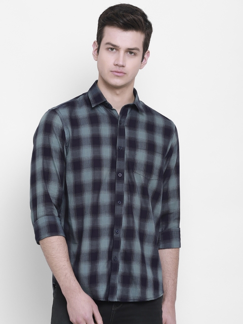 

cape canary Men Blue & Black Regular Fit Checked Casual Shirt