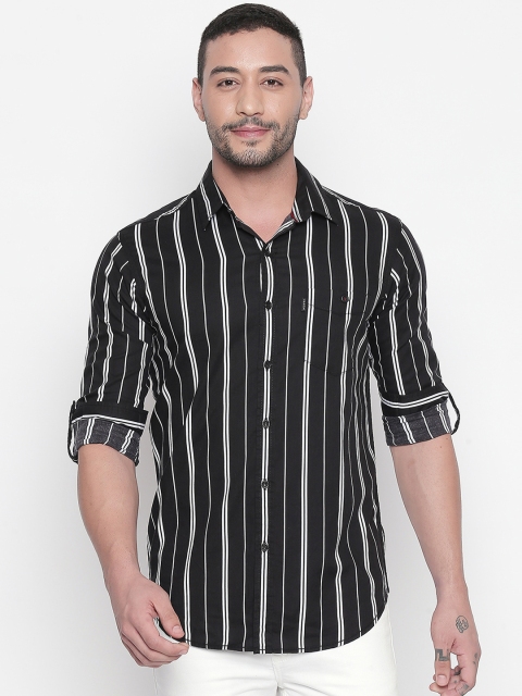 

Mufti Men Black & Off-White Slim Fit Striped Casual Shirt