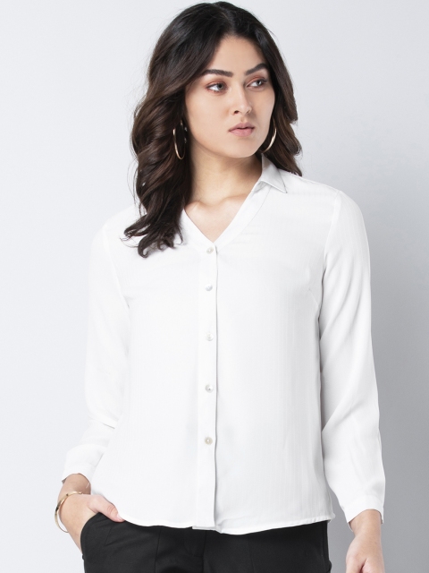 

FabAlley Women White Solid Shirt Style Top