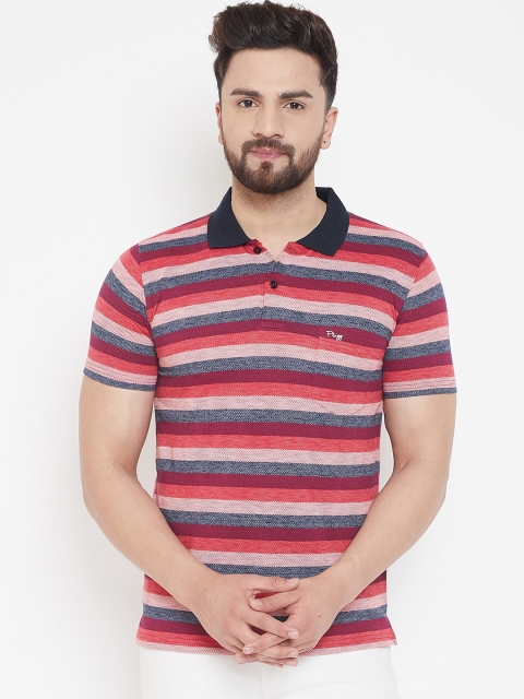 

Plagg Men Red & Blue Striped Polo Collar T-shirt