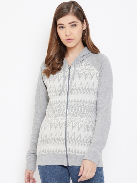 

Rute Women Grey & Off-White Printed Hooded Sweatshirt